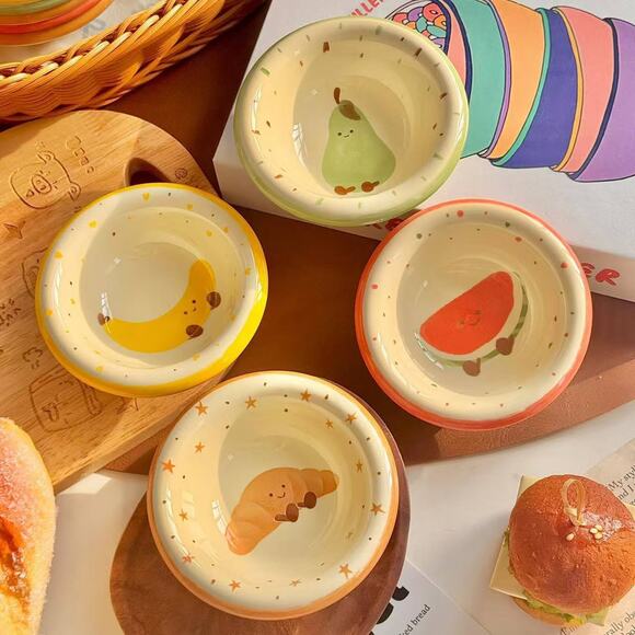 Adorable Cute Fruit Ceramic Dip Bowls – Sauce, Condiments Plates set of 4 - Picture 2 of 6